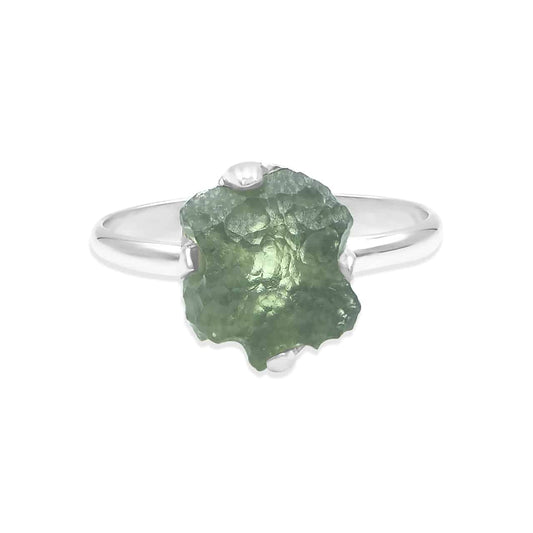 Rough Moldavite Ring in Sterling Silver