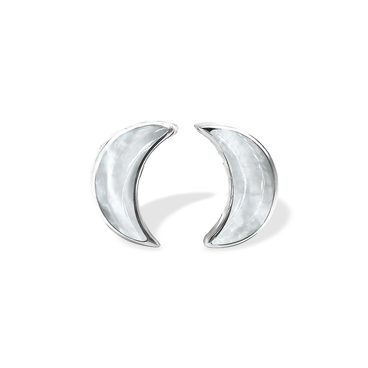 Starborn Mother of Pearl Crescent Moon Post Earrings in Sterling Silver