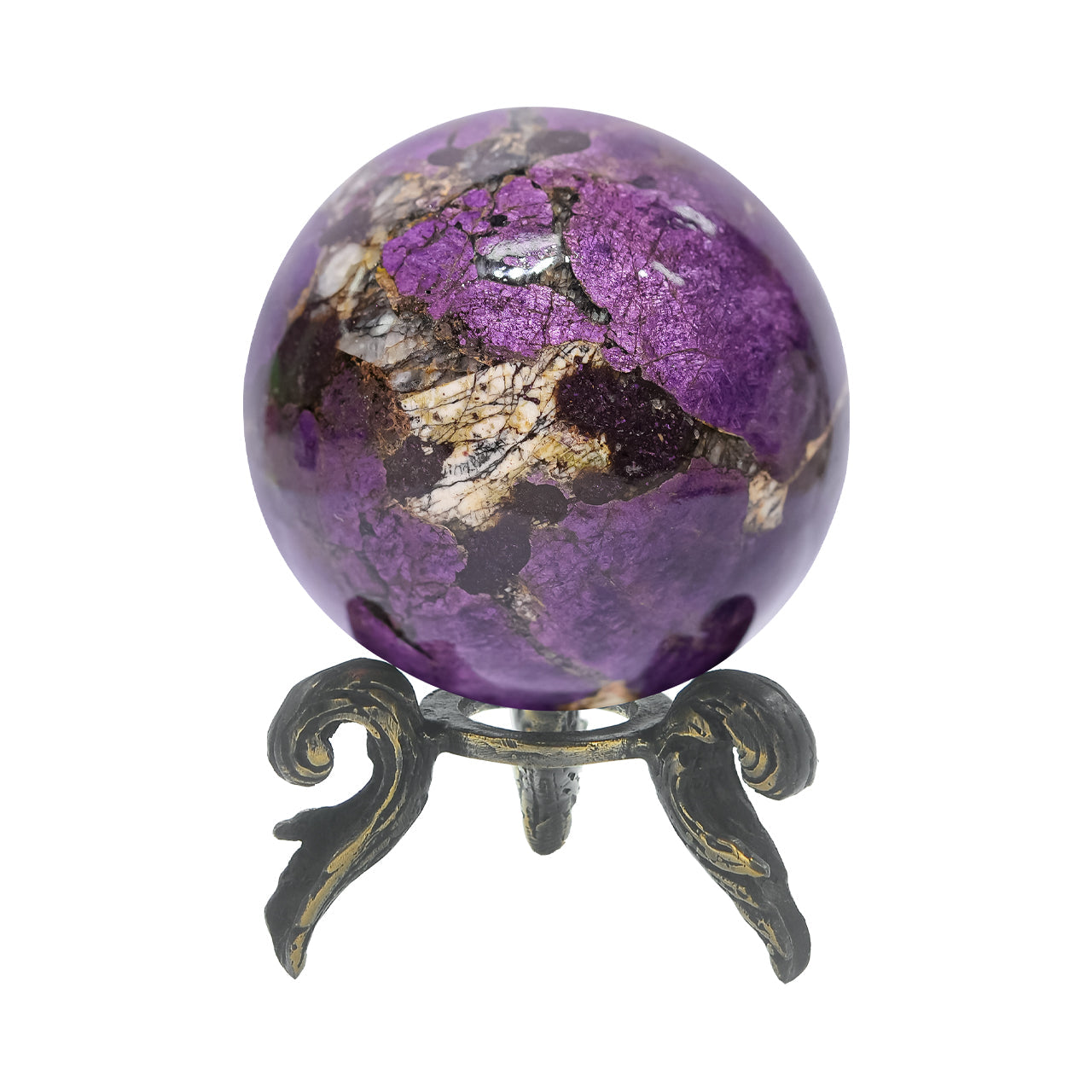 Starborn Purpurite Polished Sphere with Brass Decorative Display Stand
