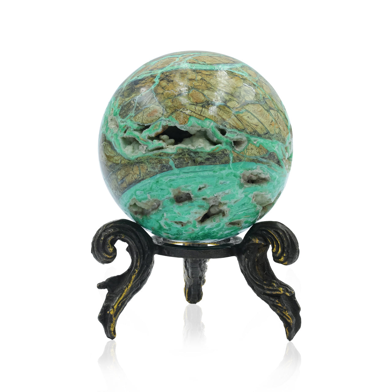 Smithsonite Display Sphere with Brass Decorative Display