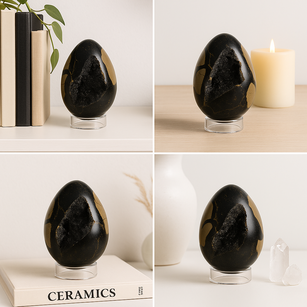 Dark Septarian Geode – Druzy Interior