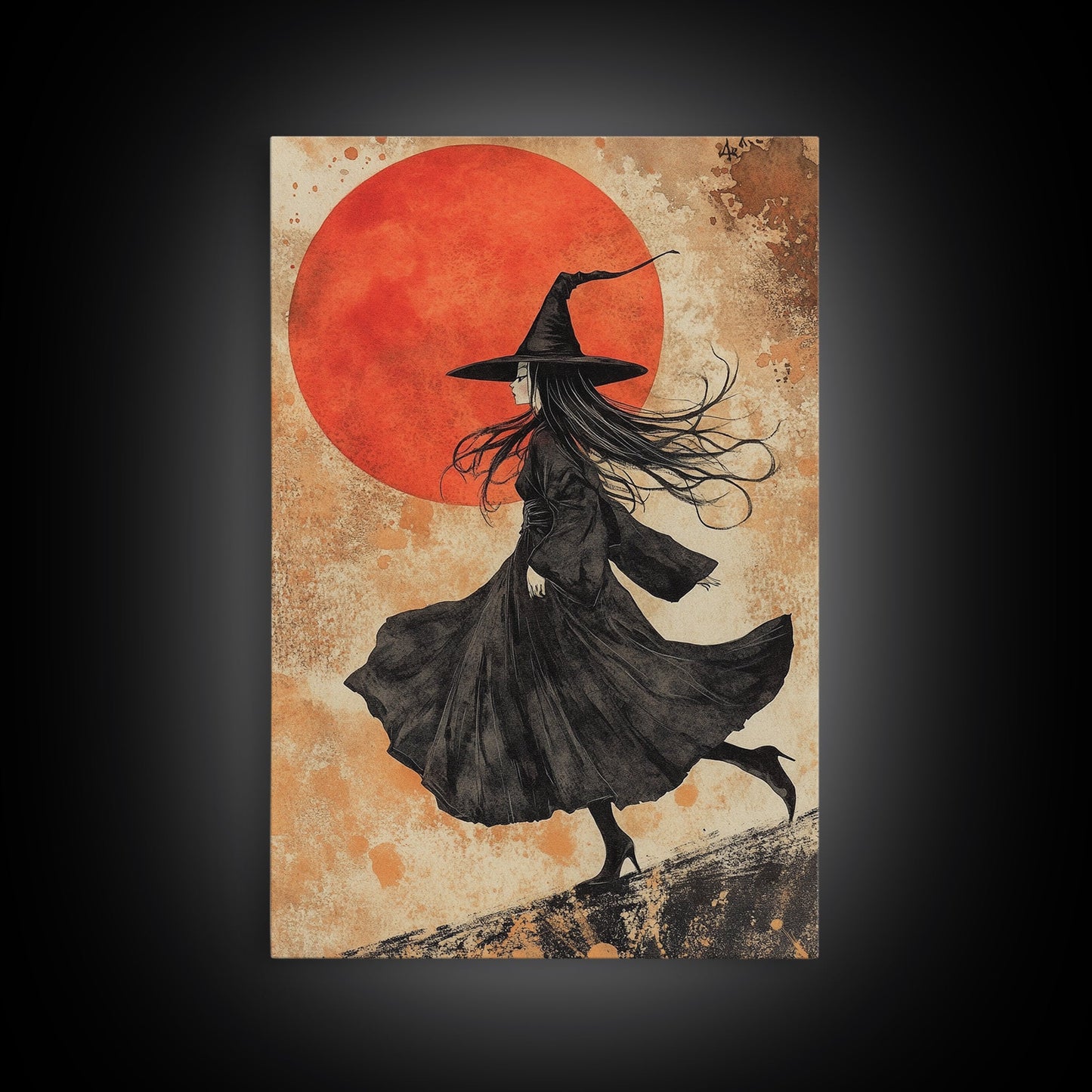 Witch Orange Moon Wall Art – Framed Canvas or Poster Print