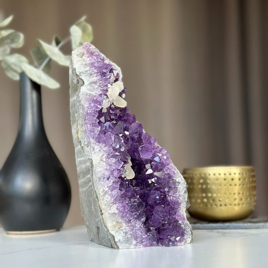 Galaxy amethyst geode, huge crystal decor (8 inches tall), Deep Purple natural amethyst