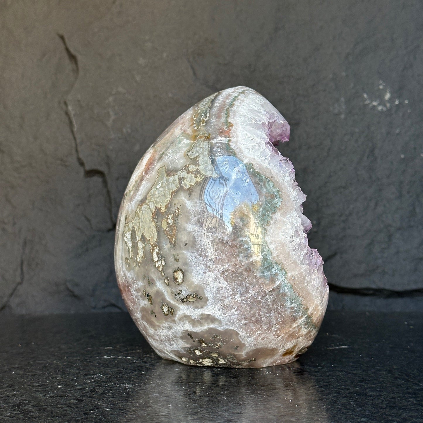 Quartz, Amethyst and Agate - 7.5 Lb Oval Full polished Crystal