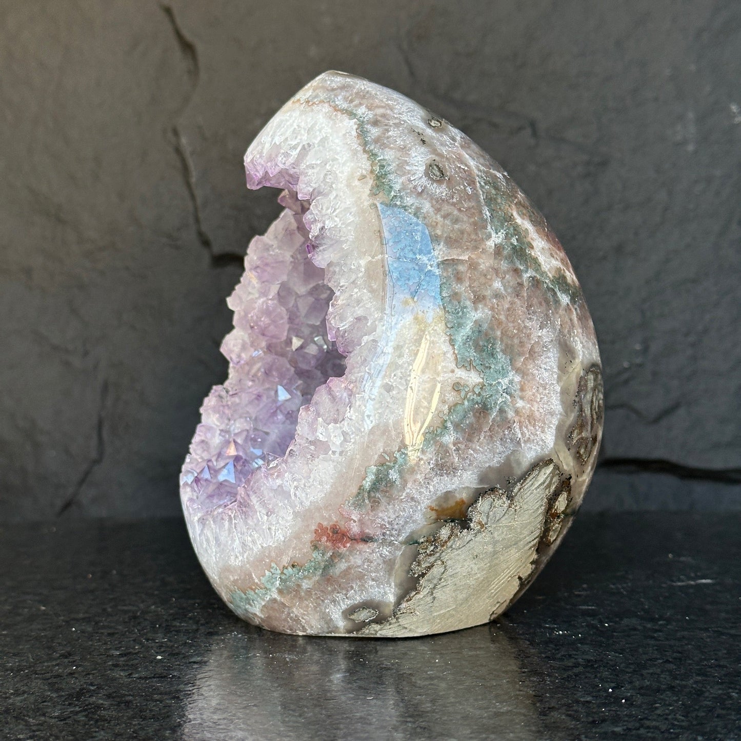Quartz, Amethyst and Agate - 7.5 Lb Oval Full polished Crystal
