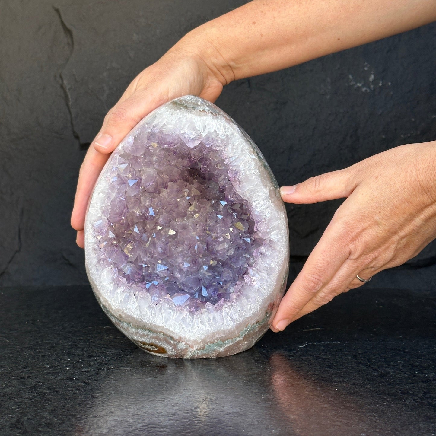Quartz, Amethyst and Agate - 7.5 Lb Oval Full polished Crystal