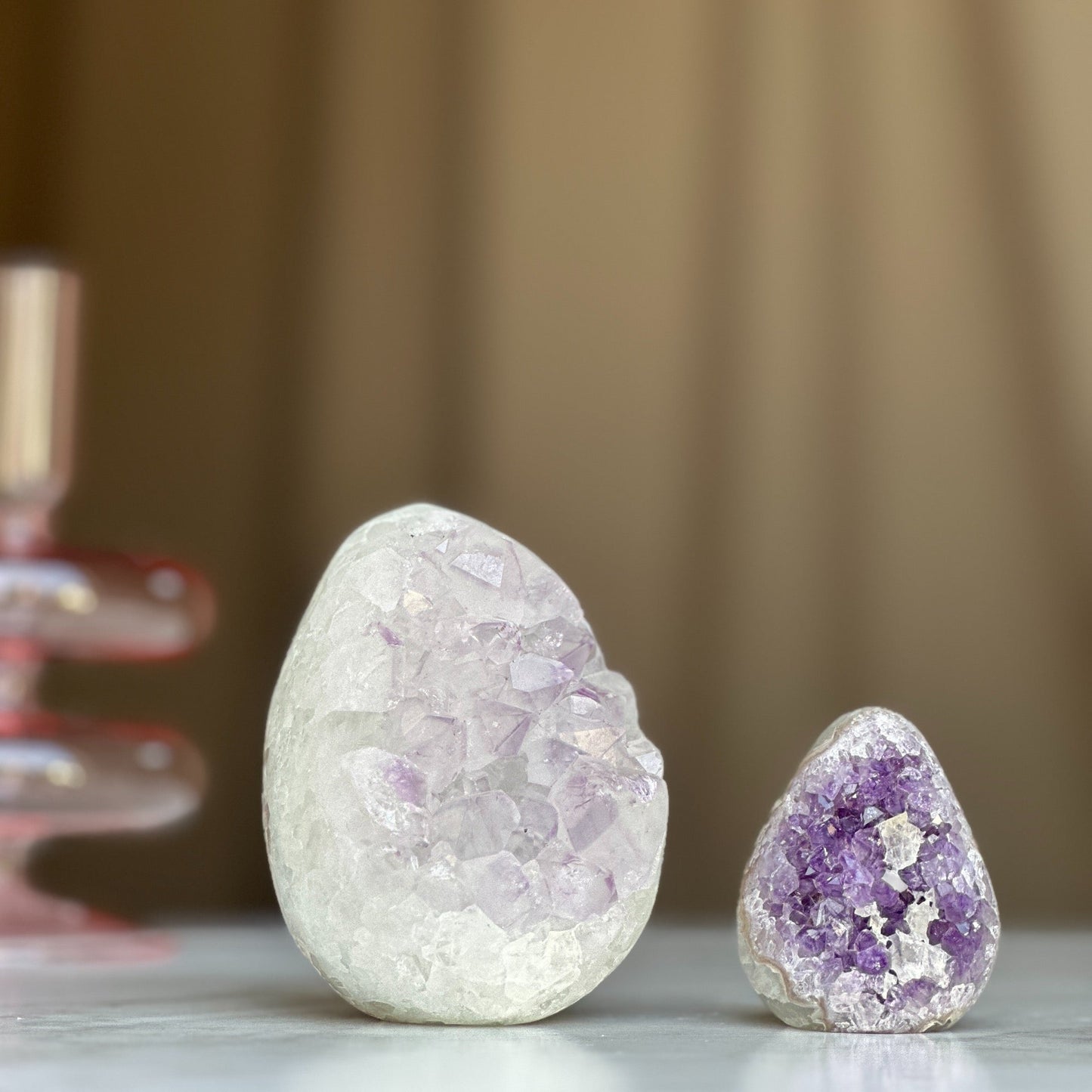 Clear Quartz Crystal Egg, Amethyst and quartz pieces, Natural cave shaped polished stones, white quartz geode