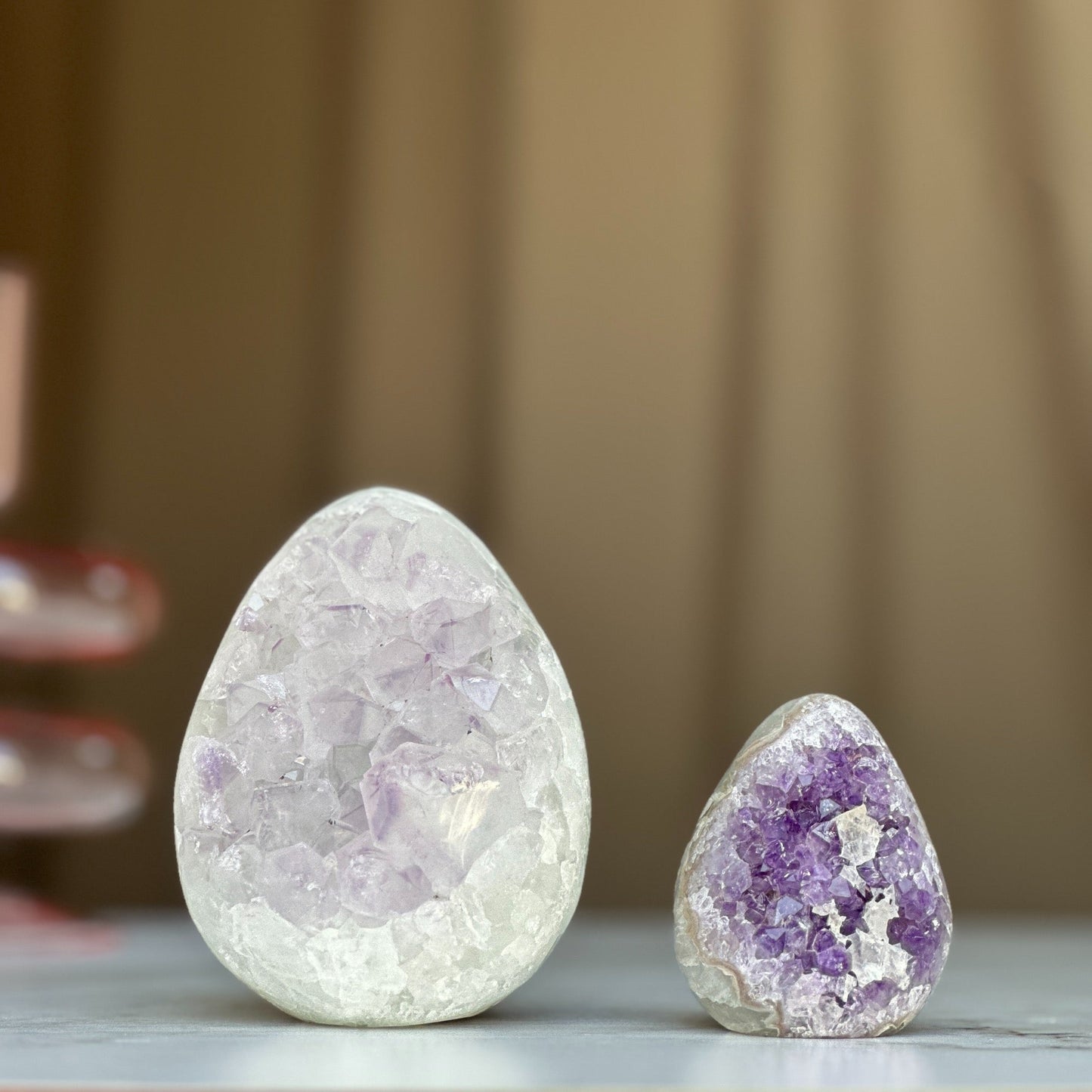 Clear Quartz Crystal Egg, Amethyst and quartz pieces, Natural cave shaped polished stones, white quartz geode