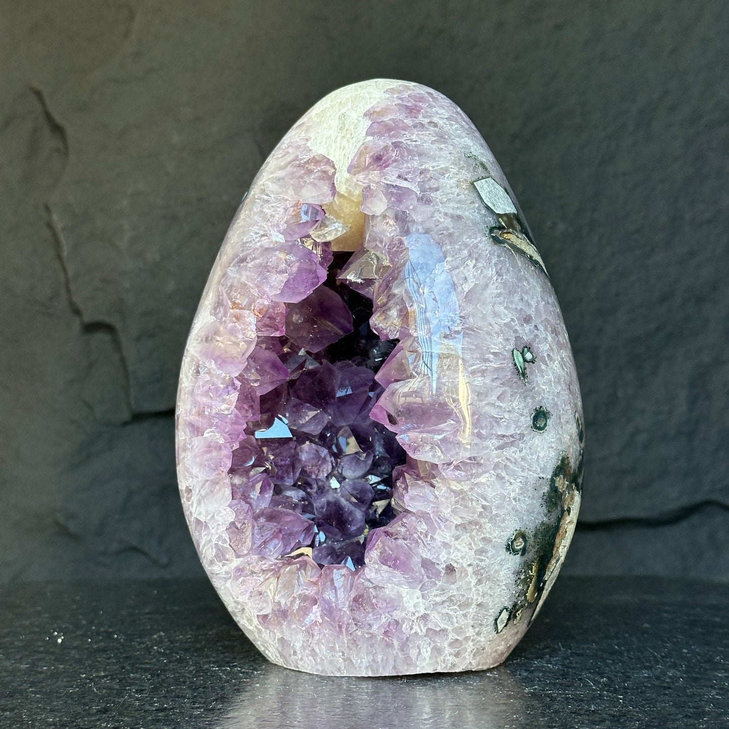 Amethyst Geode Crystal Egg with incredible Agate formations