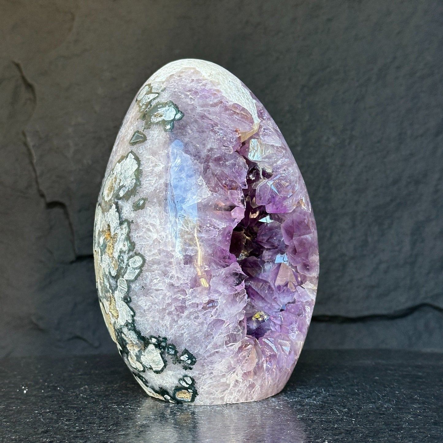 Amethyst Geode Crystal Egg with incredible Agate formations