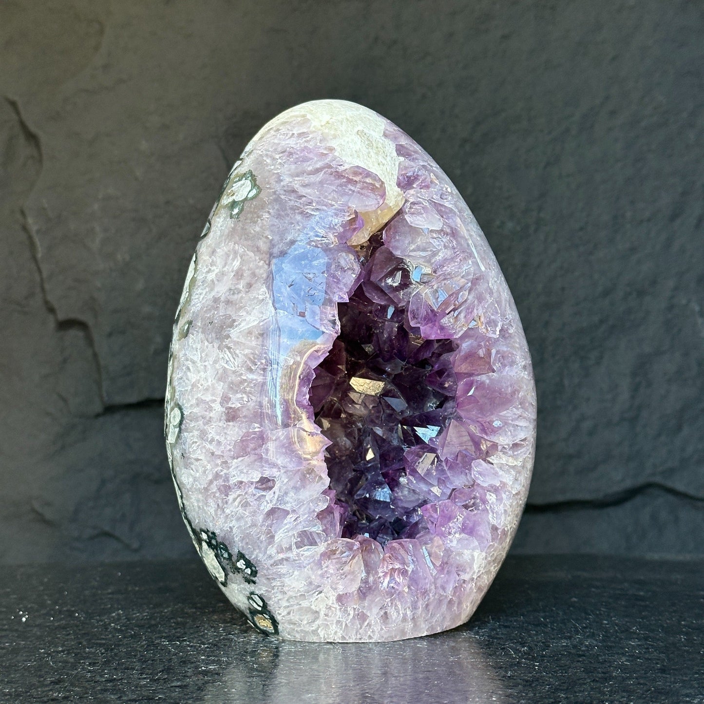 Amethyst Geode Crystal Egg with incredible Agate formations