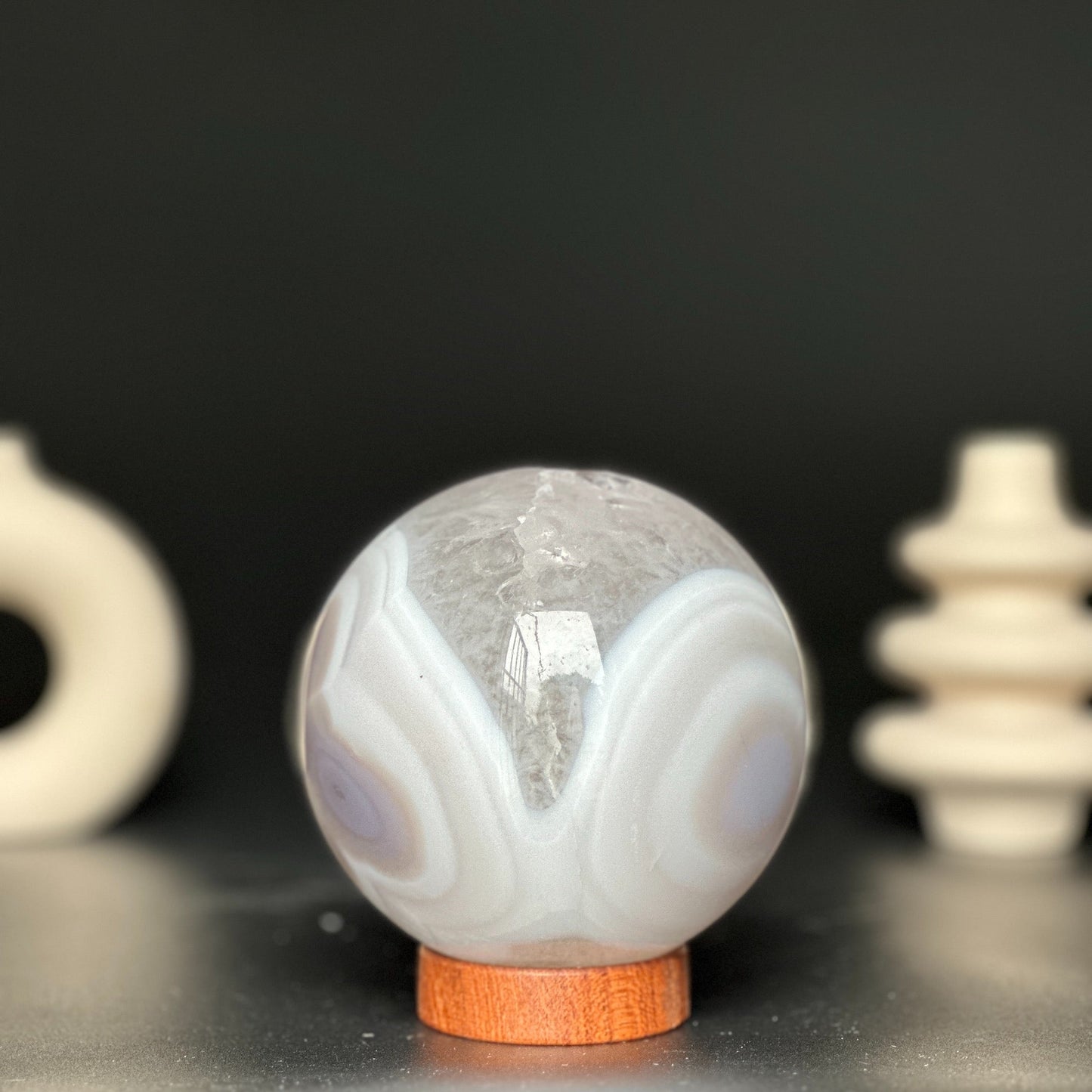 Agate and White Amethyst sphere 2.7 lbs! (base included)