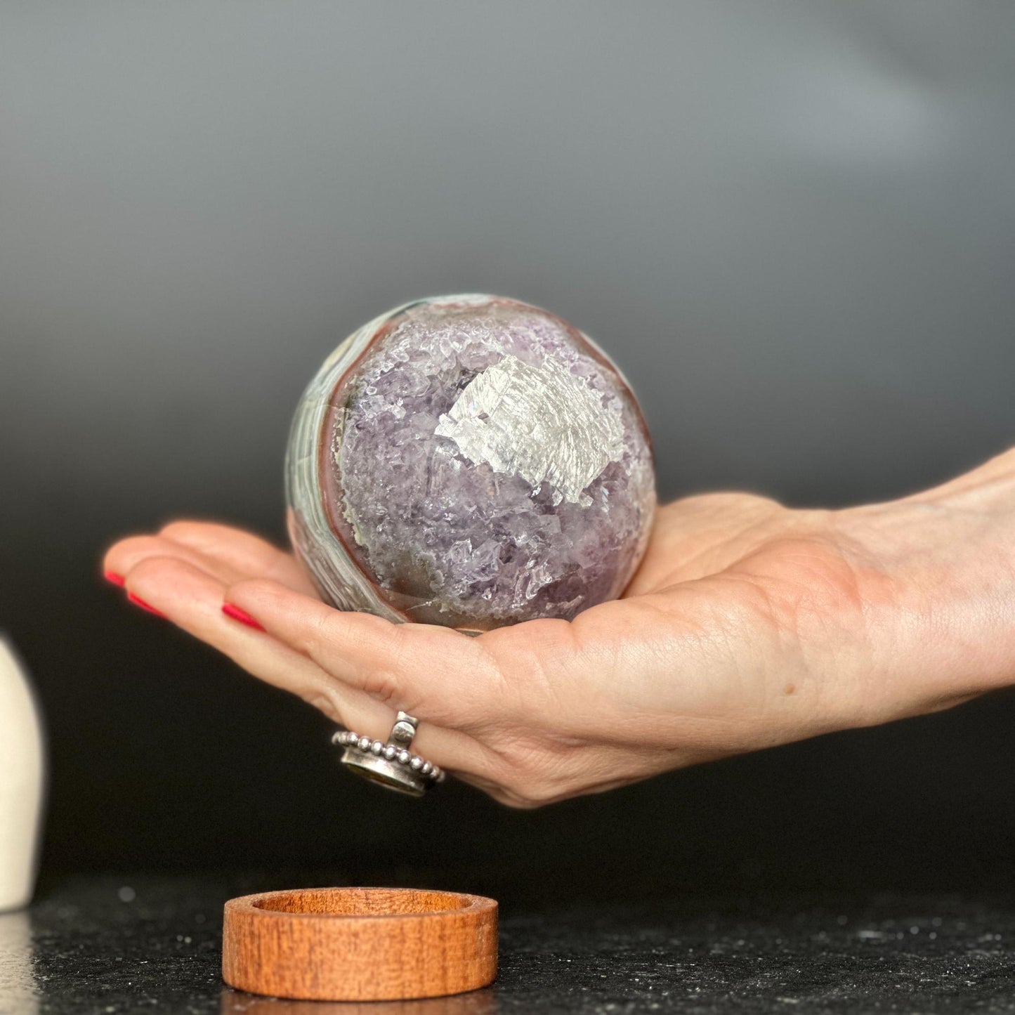 Amethyst , lg Sphere (base included), 1.5 lbs!