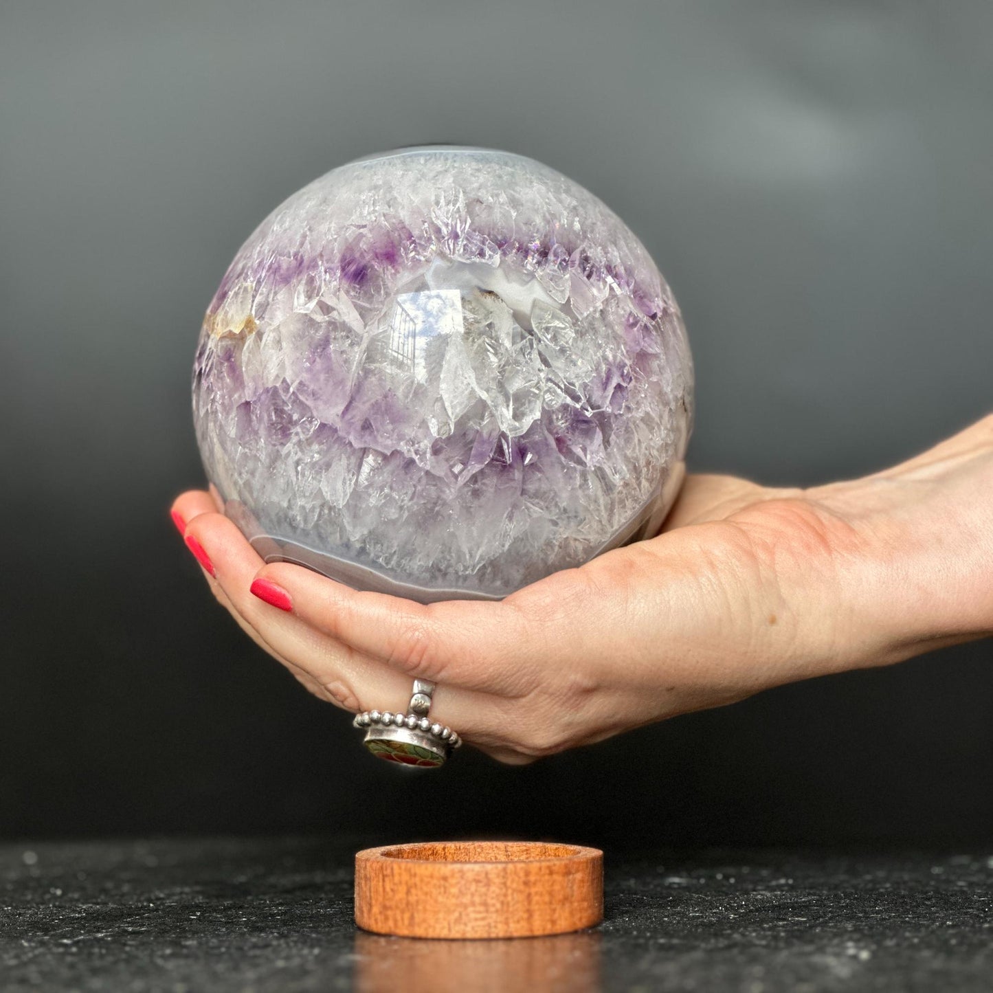 Large Amethyst geode Sphere 4.7+ lbs! , base included