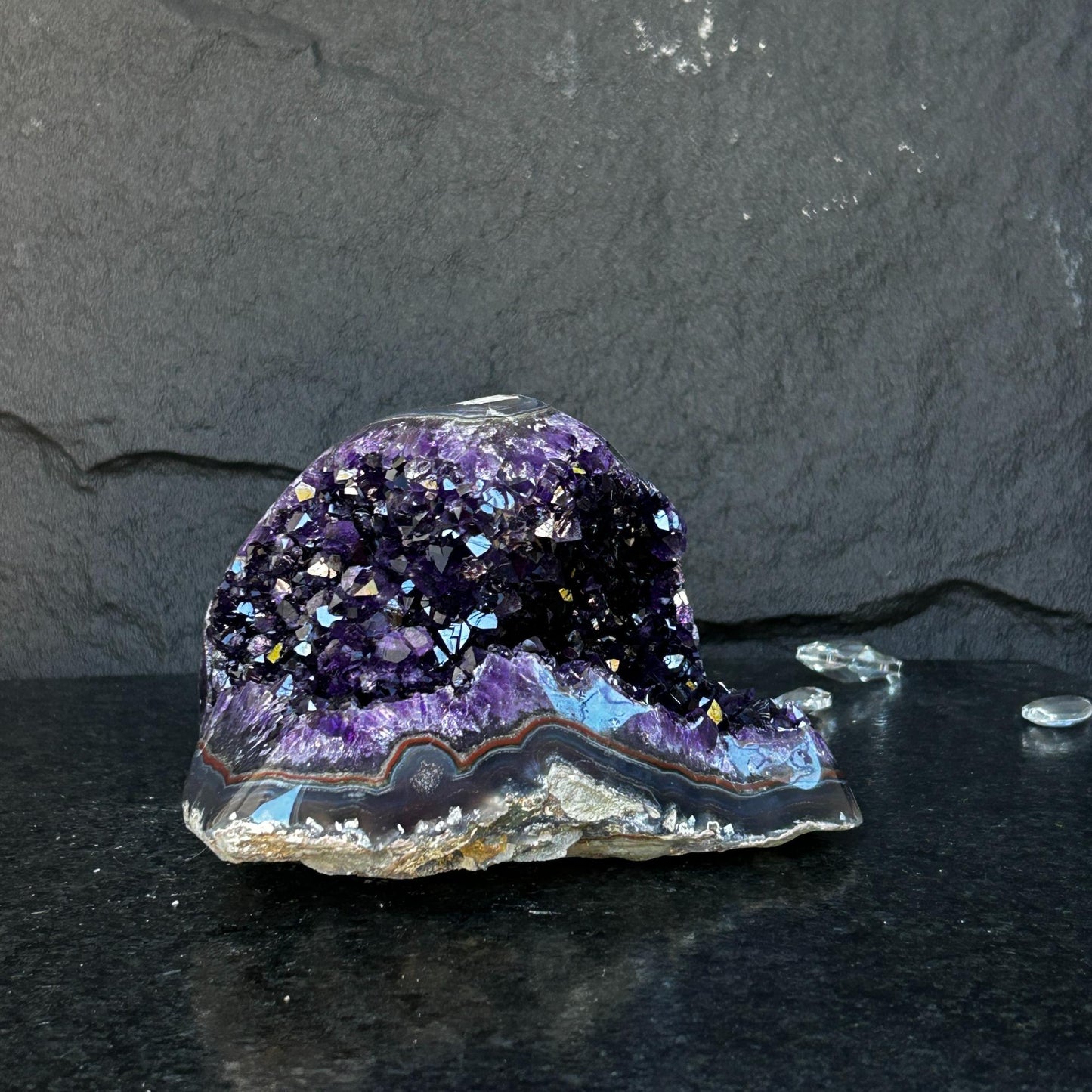 Deep Amethyst Geode Cave with Agate edges, 8+ lbs!!