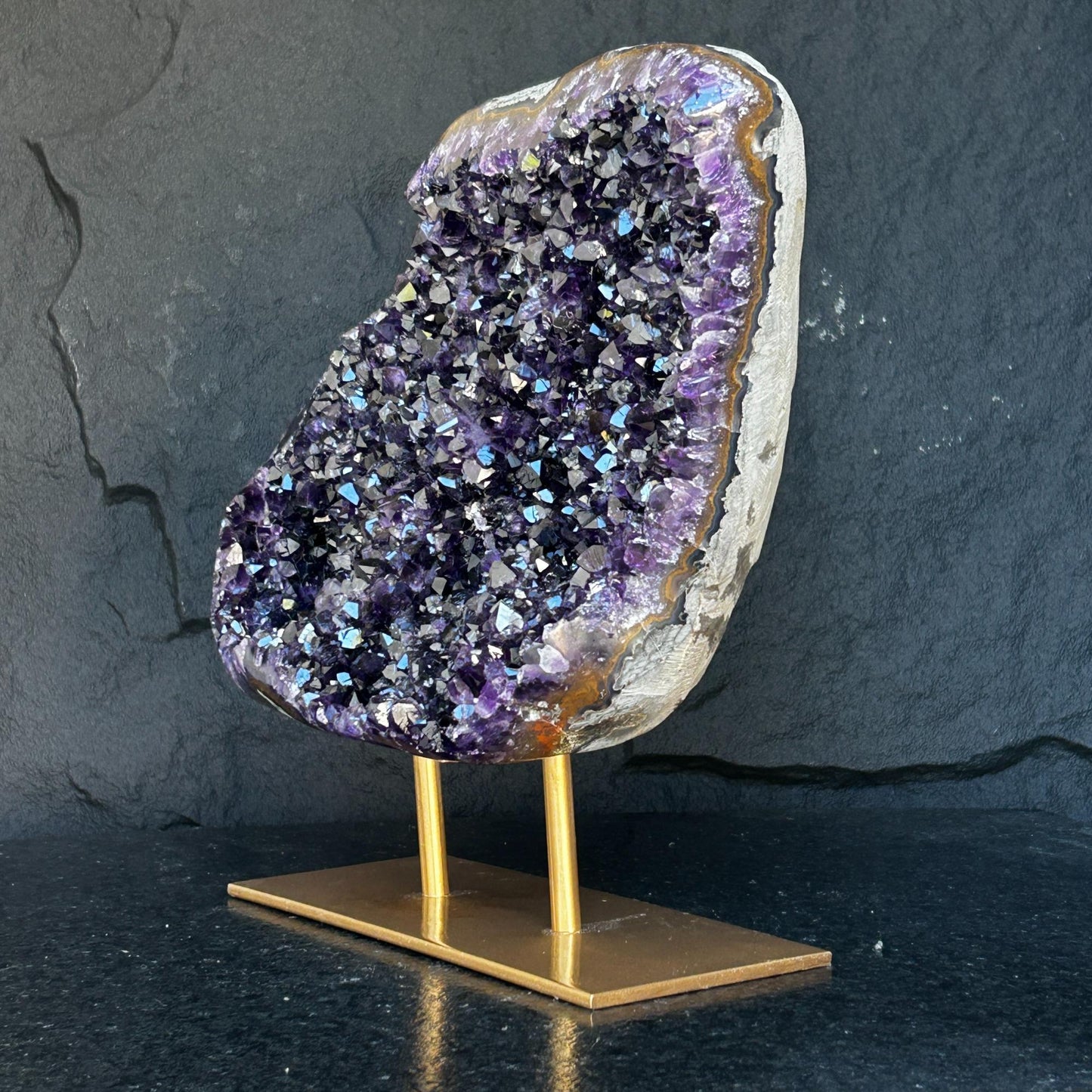 Amethyst Geode Cave, with Metallic Base - Statement Piece - URUGUAY Ethically Sourced