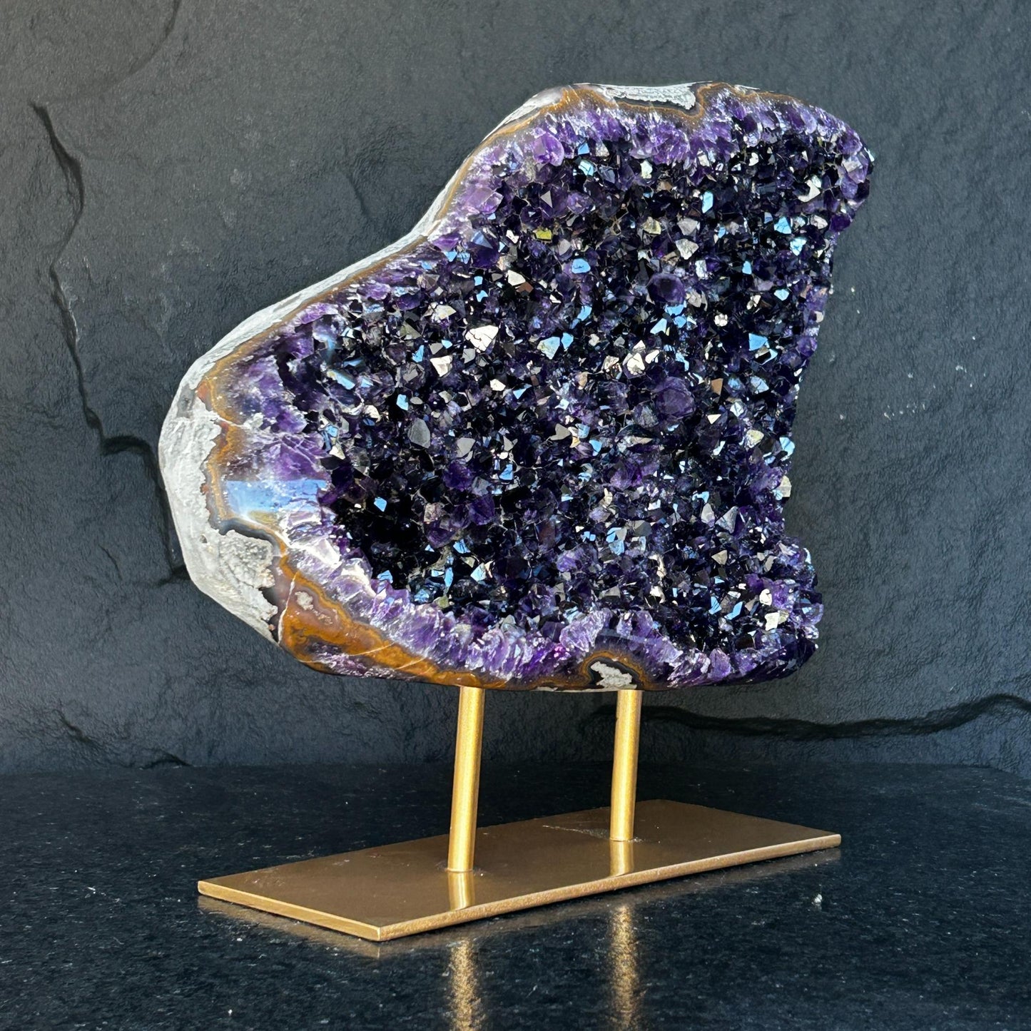 Amethyst Geode Cave, with Metallic Base - Statement Piece - URUGUAY Ethically Sourced