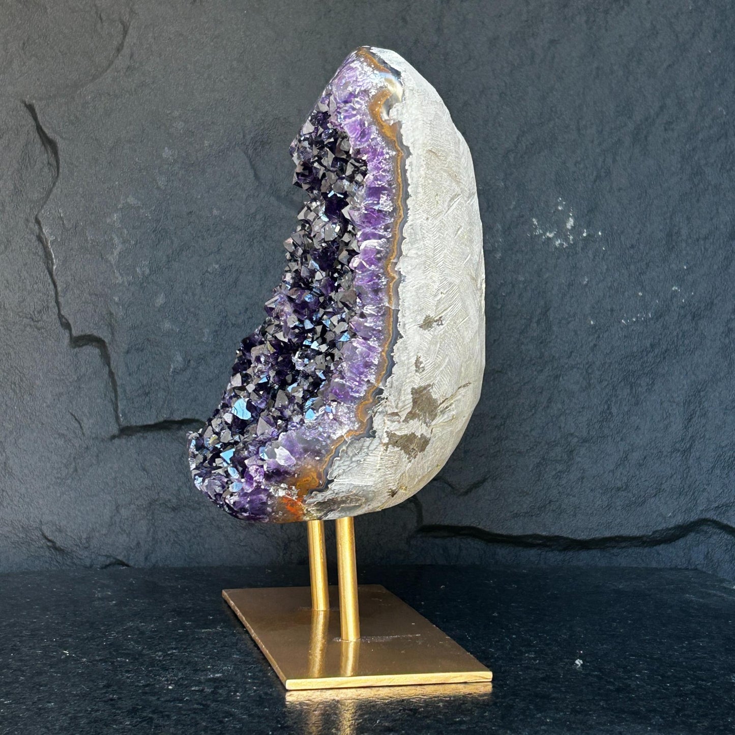 Amethyst Geode Cave, with Metallic Base - Statement Piece - URUGUAY Ethically Sourced