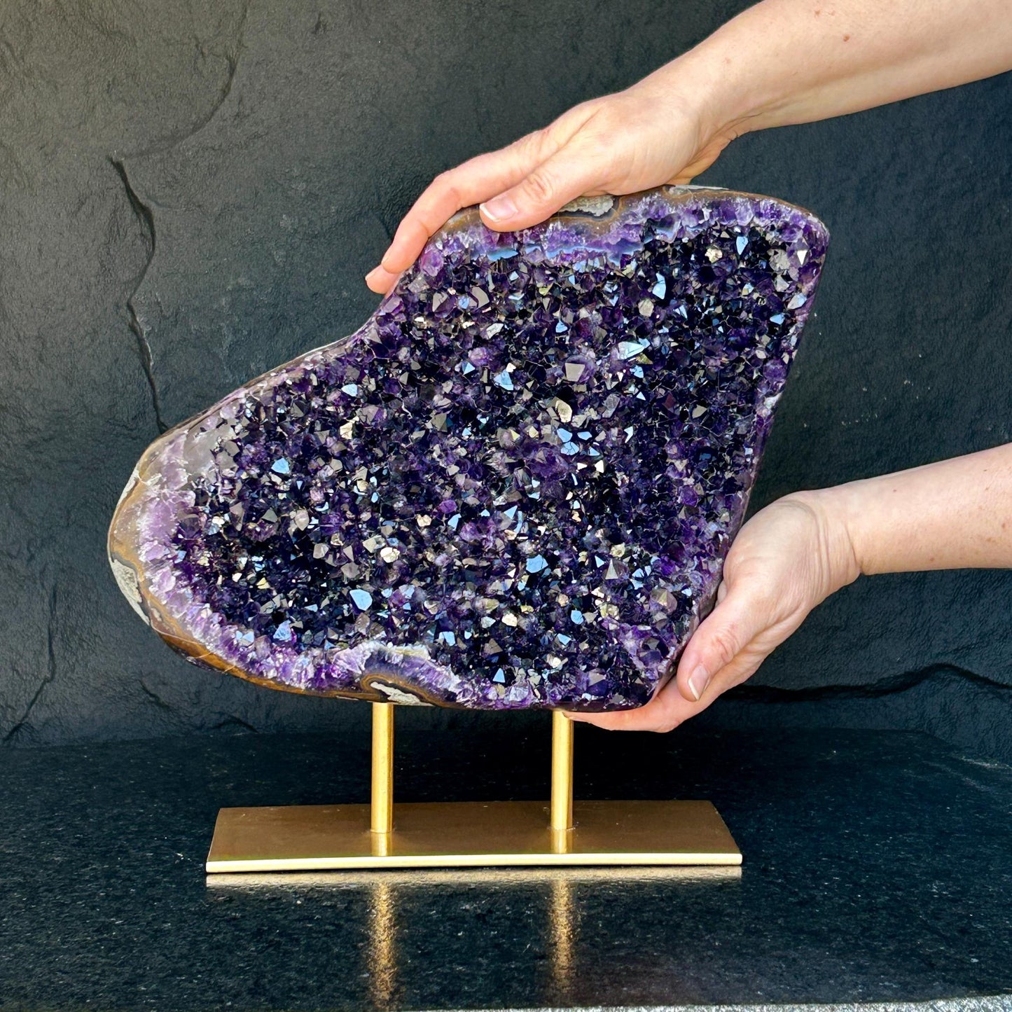 Amethyst Geode Cave, with Metallic Base - Statement Piece - URUGUAY Ethically Sourced
