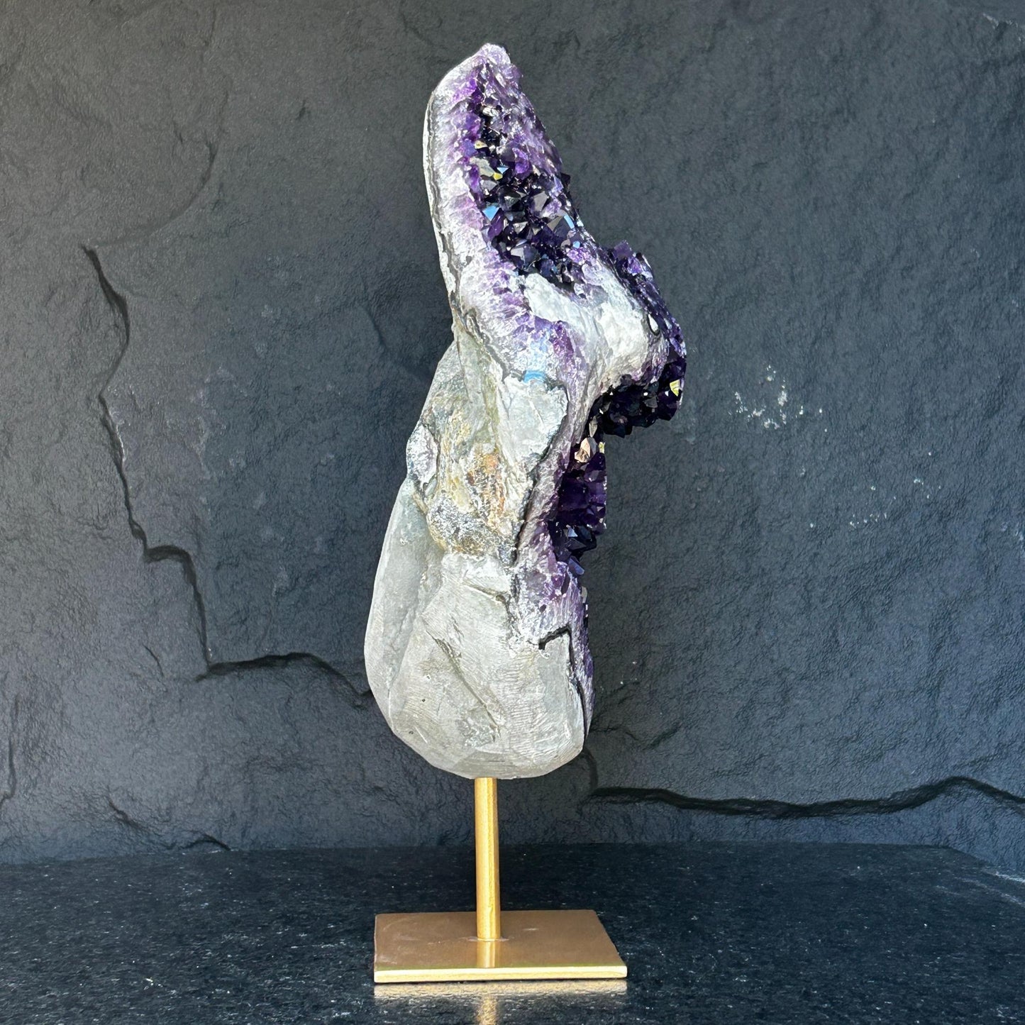 Stunning Natural Amethyst Geode with Metal Stand for Home Decor, XL Amethyst Cave