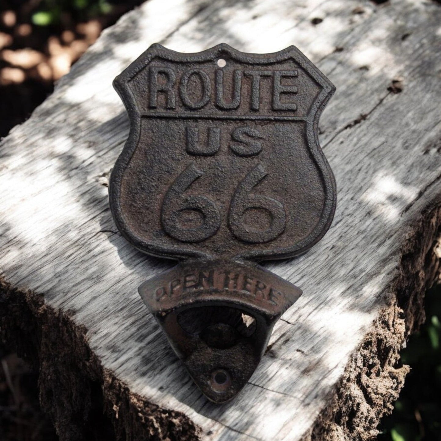 Route 66 Cast Iron Bottle Opener, Vintage Americana
