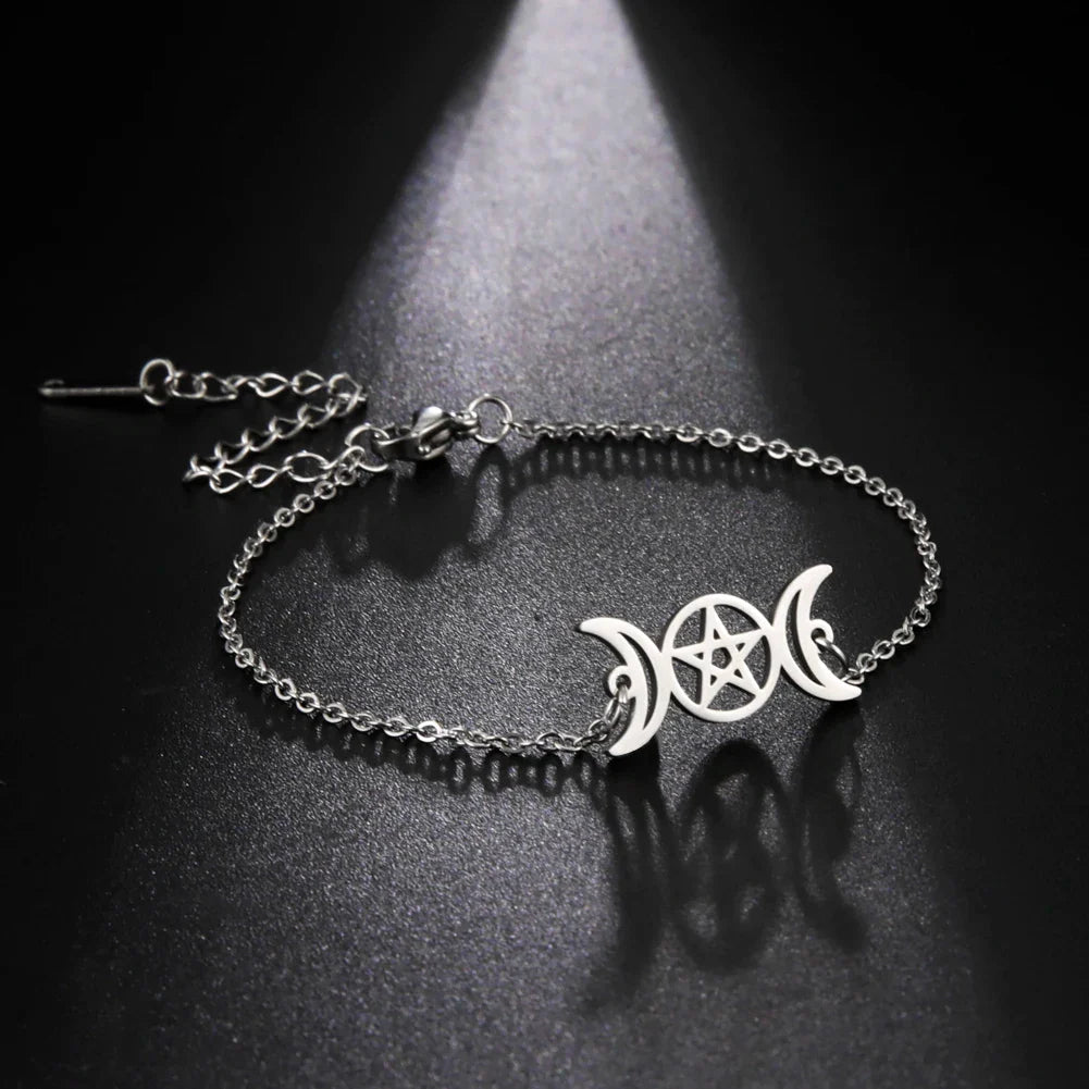 Triple Moon Pentacle Adjustable Bracelet