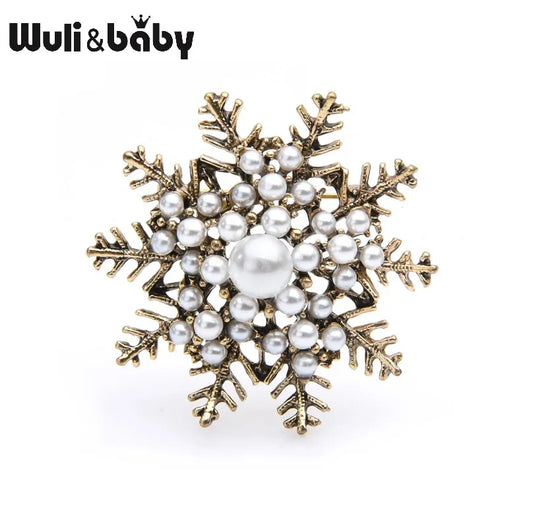 Wuli&baby Pearl Snowflake Brooch Pin Christmas Gift