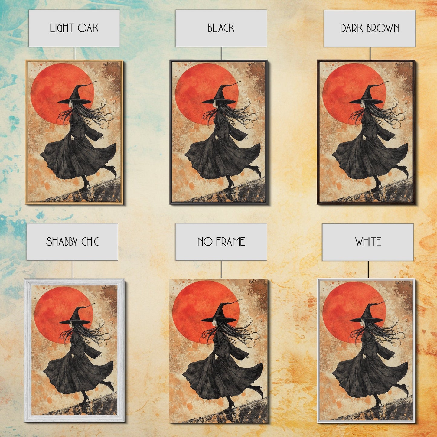 Witch Orange Moon Wall Art – Framed Canvas or Poster Print