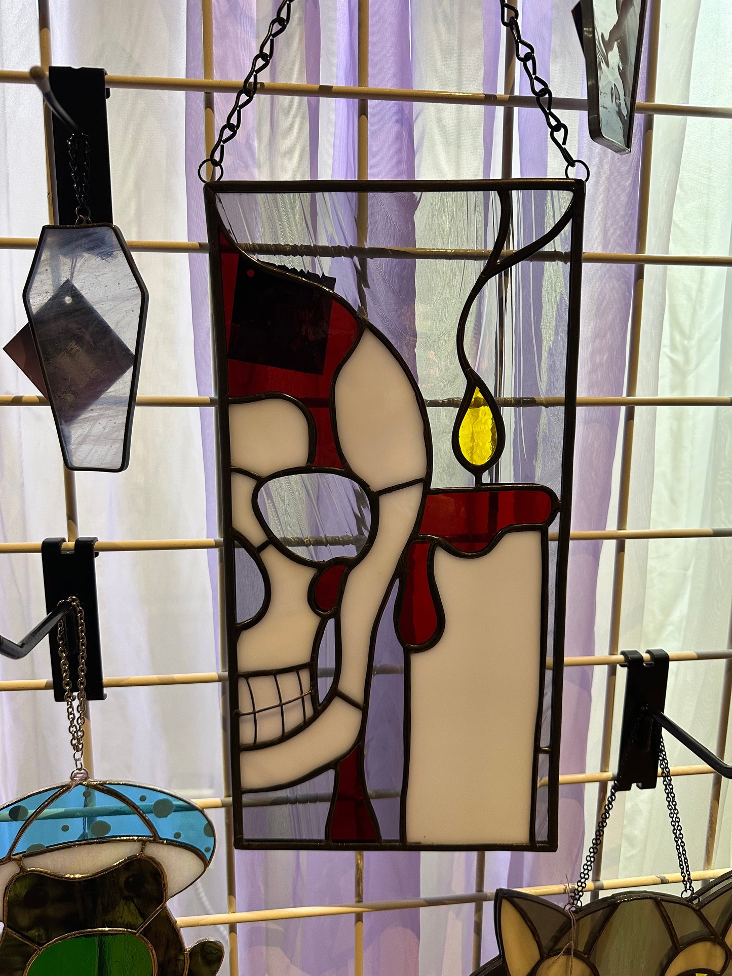Skull with Candle Stained Glass Hang
