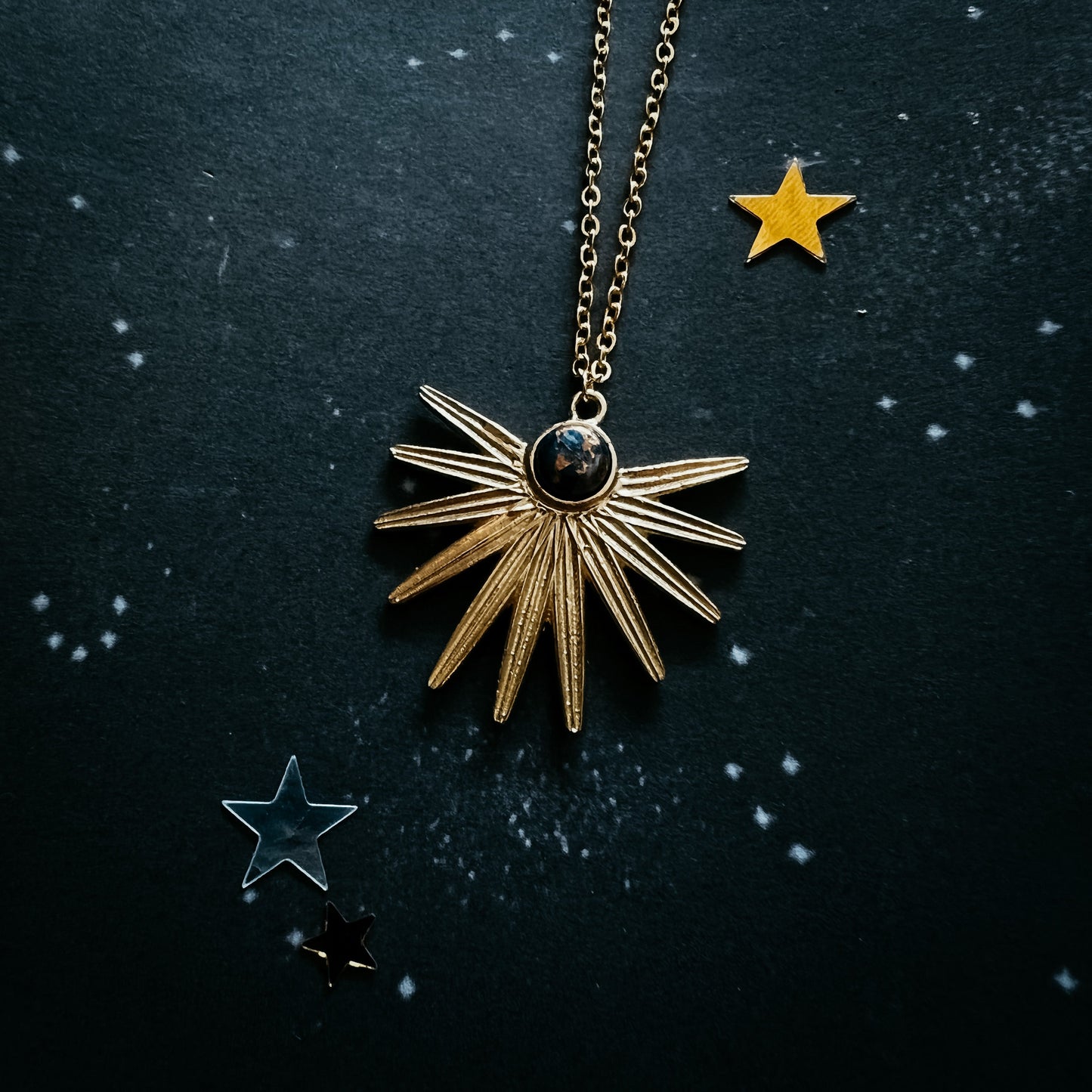 Dark Before the Dawn Sunburst Necklace with Copper Lapis Lazuli
