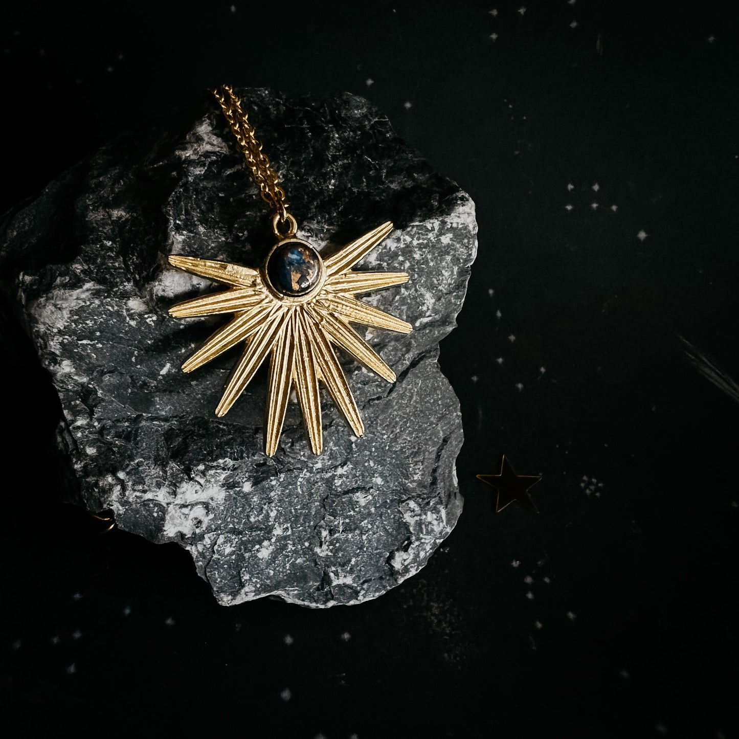 Dark Before the Dawn Sunburst Necklace with Copper Lapis Lazuli