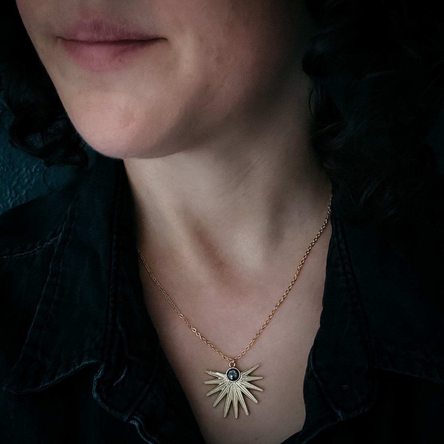 Dark Before the Dawn Sunburst Necklace with Copper Lapis Lazuli