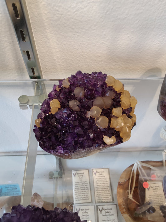 Amethyst with Golden Calcite Crystal Inclusions Geode Sculpture