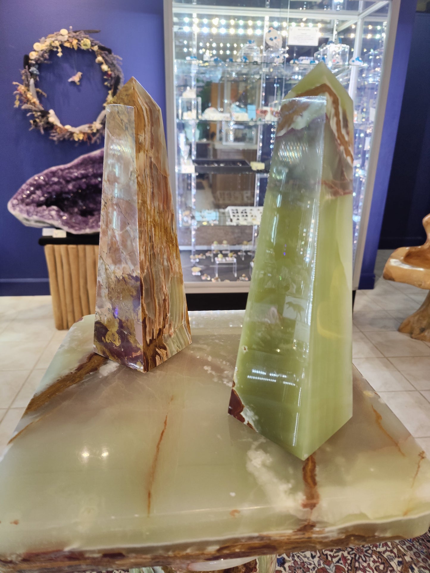 Green Onyx Obelisk Sculpture 12"