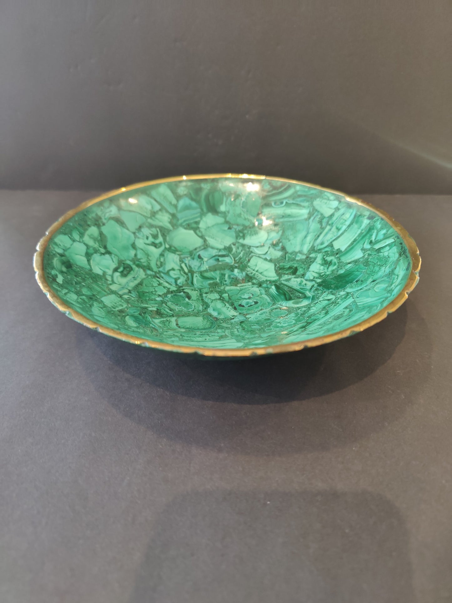 Malachite Decorative Bowl with Gold Rim