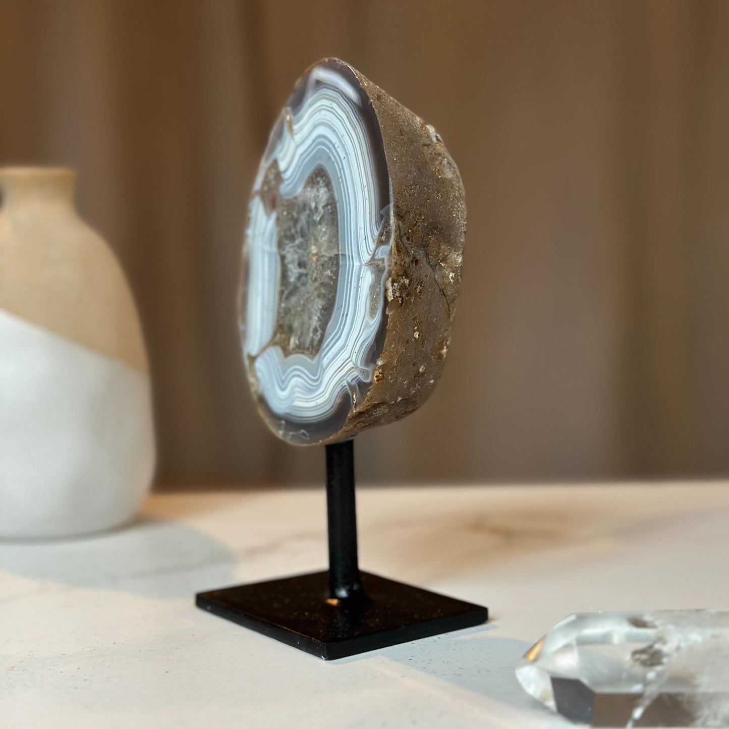 Agate Stone, metal stand included - (Uruguay) Ethically Sourced