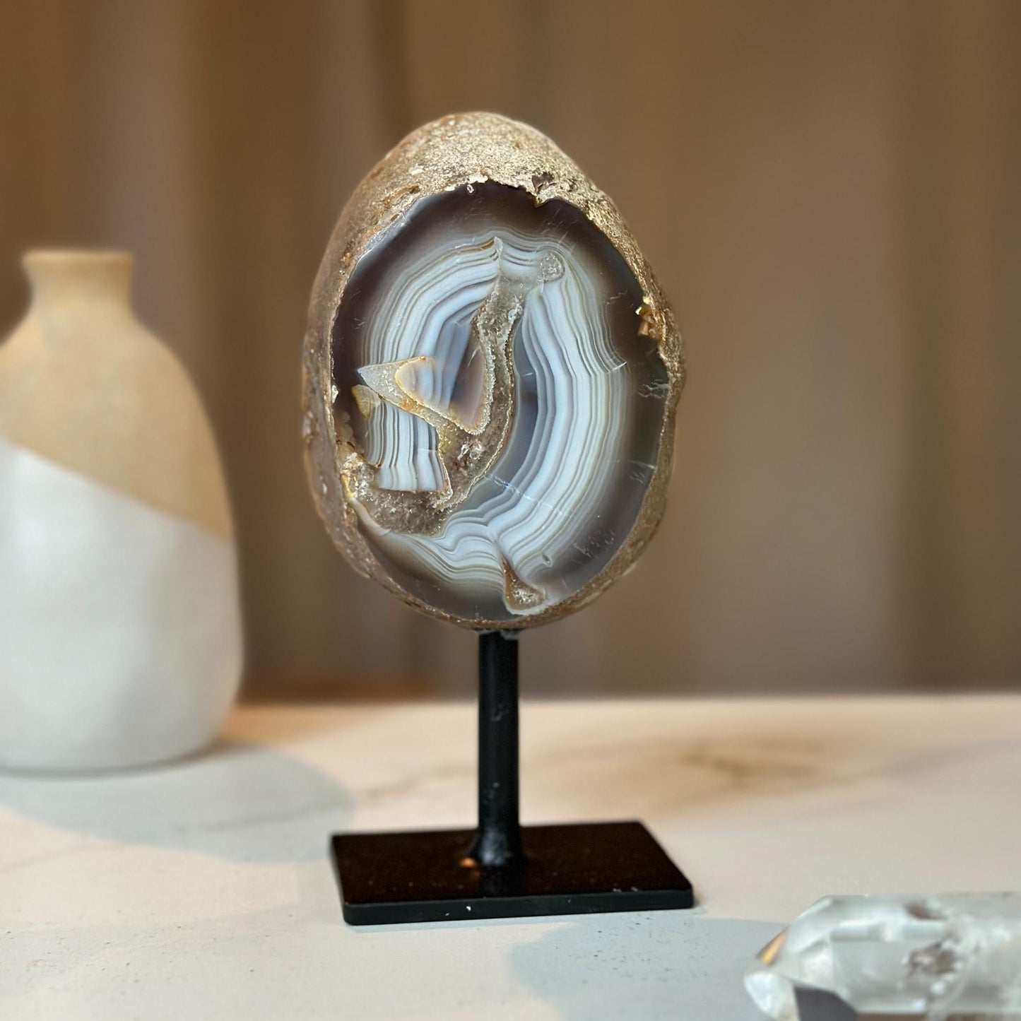 Agate Stone, metal stand included - (Uruguay) Ethically Sourced