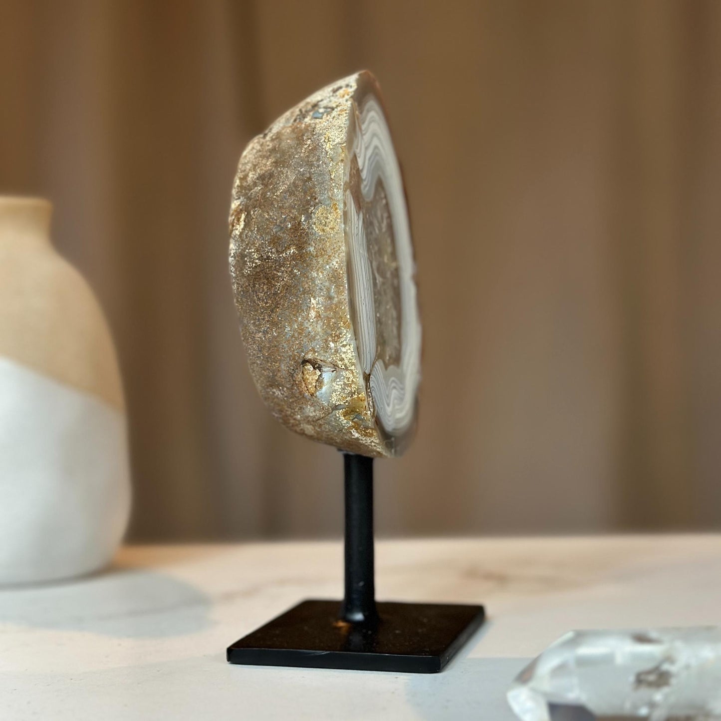Agate Stone, metal stand included - (Uruguay) Ethically Sourced