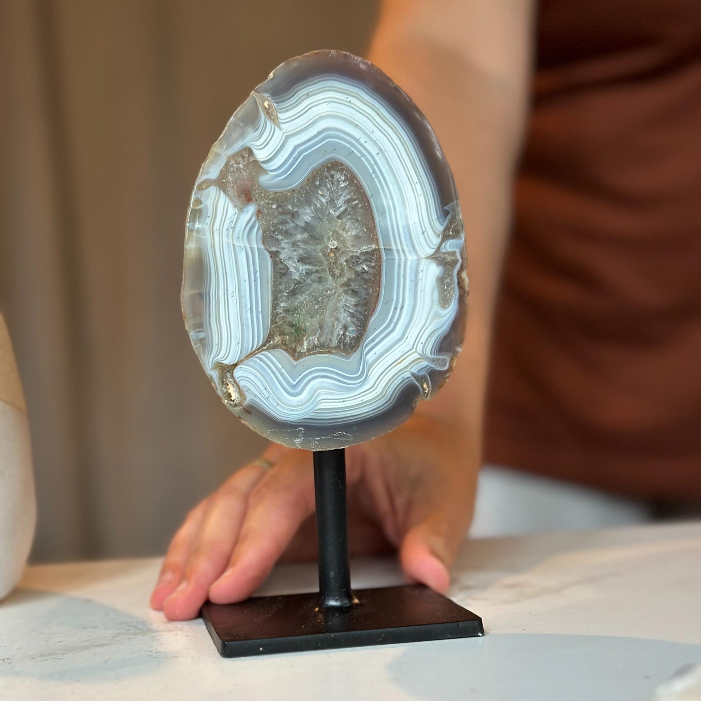 Agate Stone, metal stand included - (Uruguay) Ethically Sourced