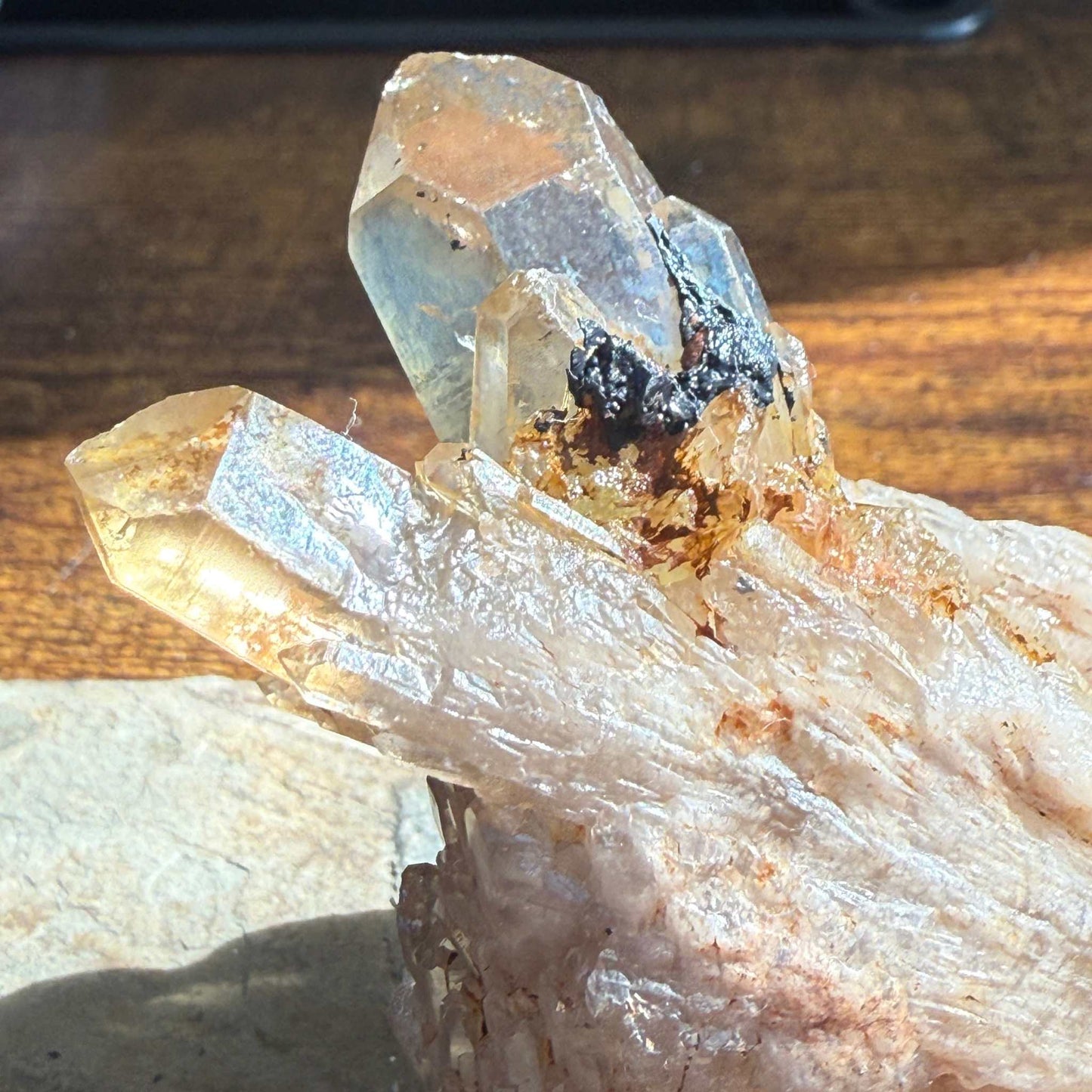 Kundalini Citrine Cluster with Guardian Hematite ✨🖤🦁