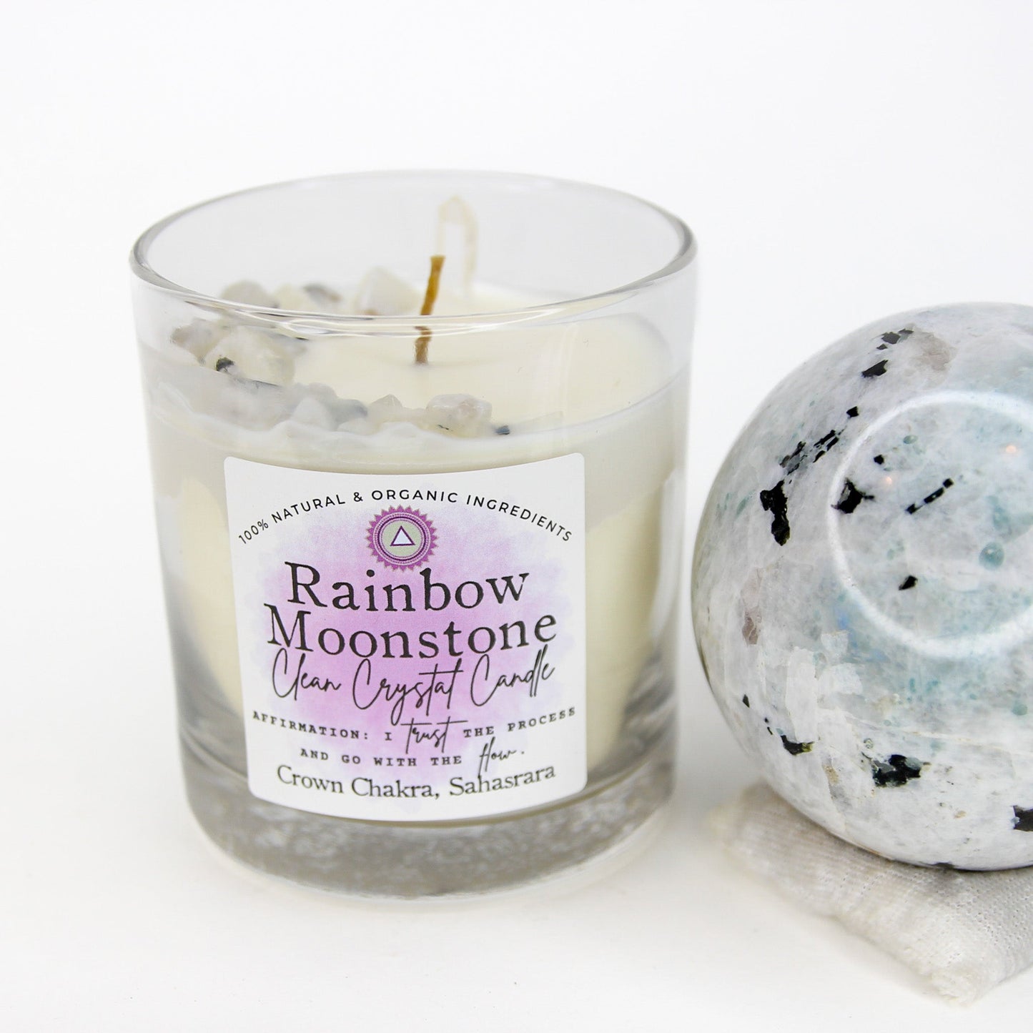 Rainbow Moonstone Clean Crystal Candle