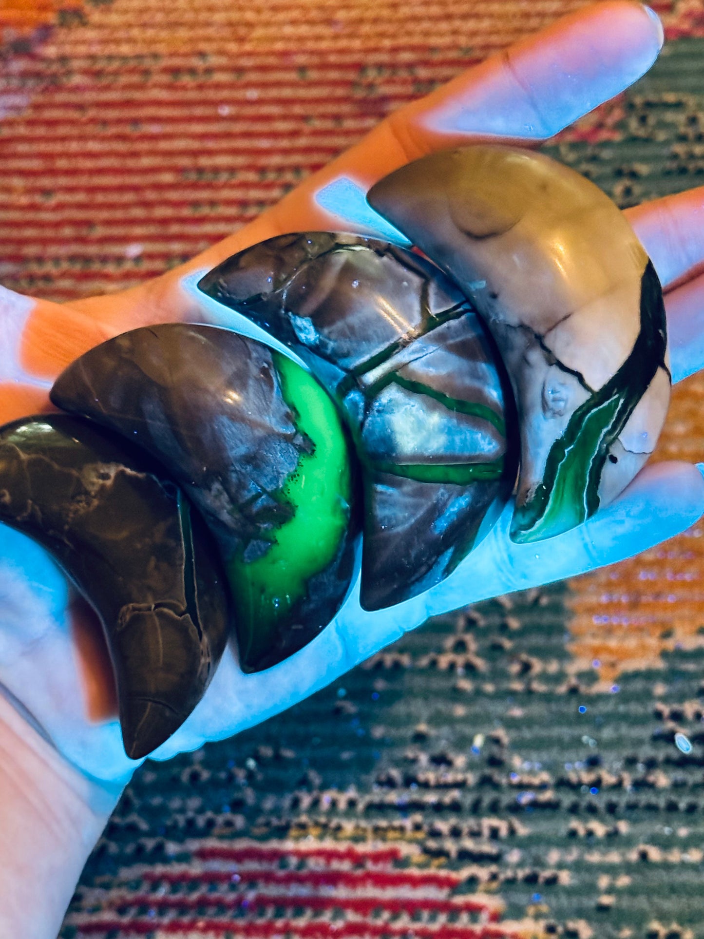 Volcano Agate Crescent Moon, UV Green Fluorescent Minerals