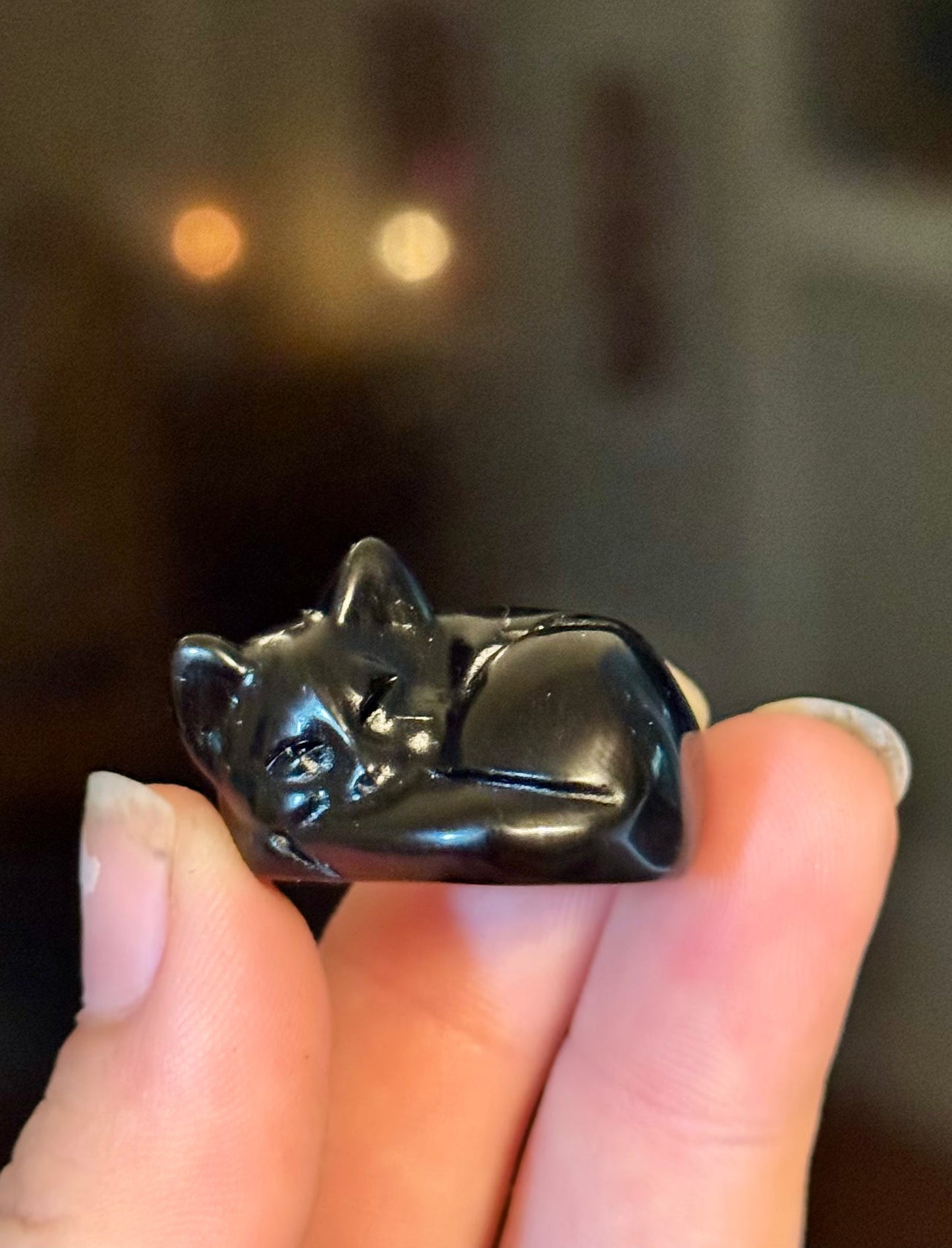 XS Black Obsidian Cat Carving