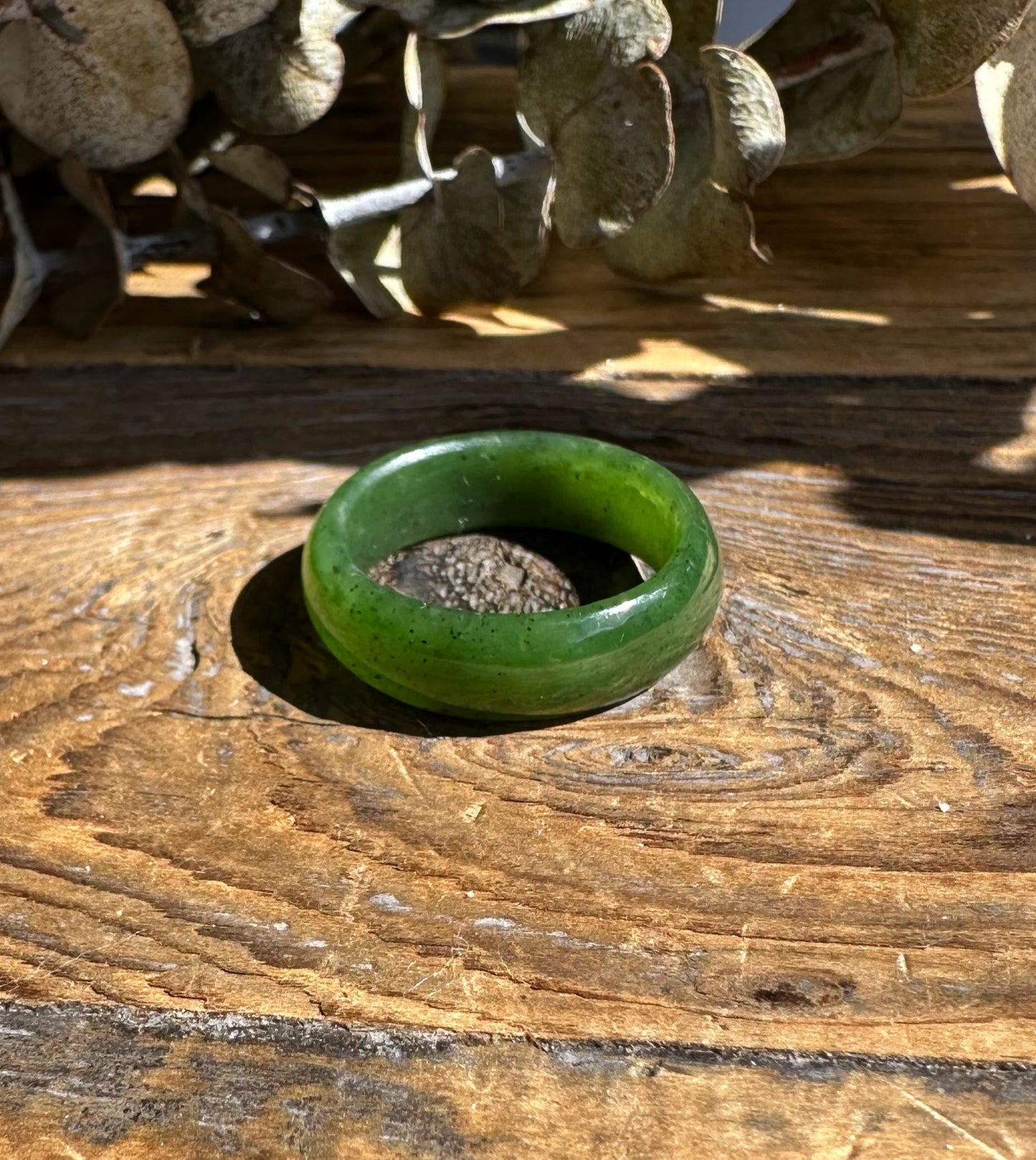 Green Nephrite Jade Band Ring – 6.5mm Hand Carved Unisex Jewelry