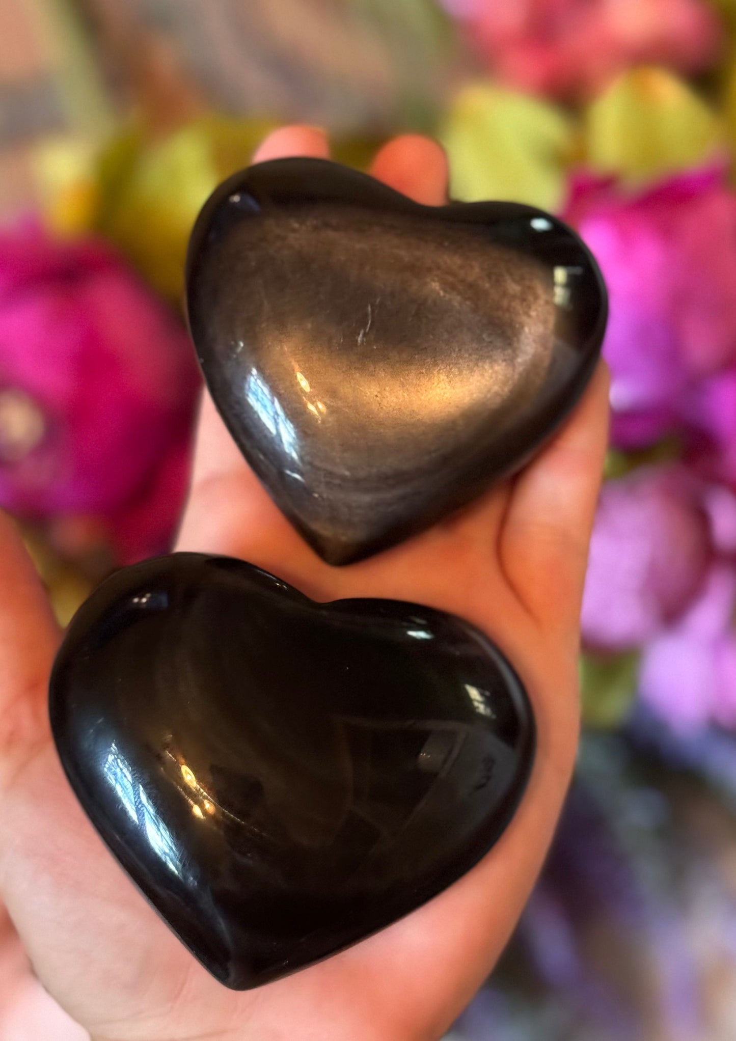 Silver Obsidian Crystal Hearts