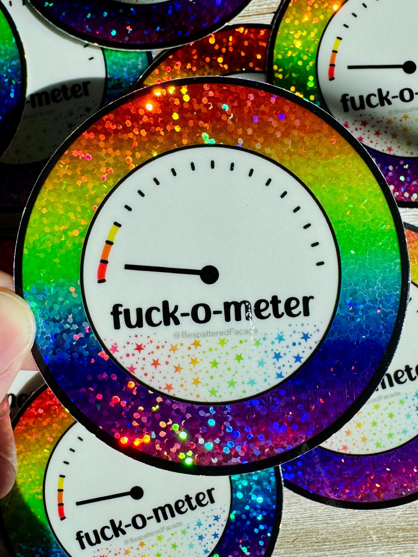 Bespattered Facade Rainbow Rainbow Holographic Glitter Fuck-o-Meter Sticker