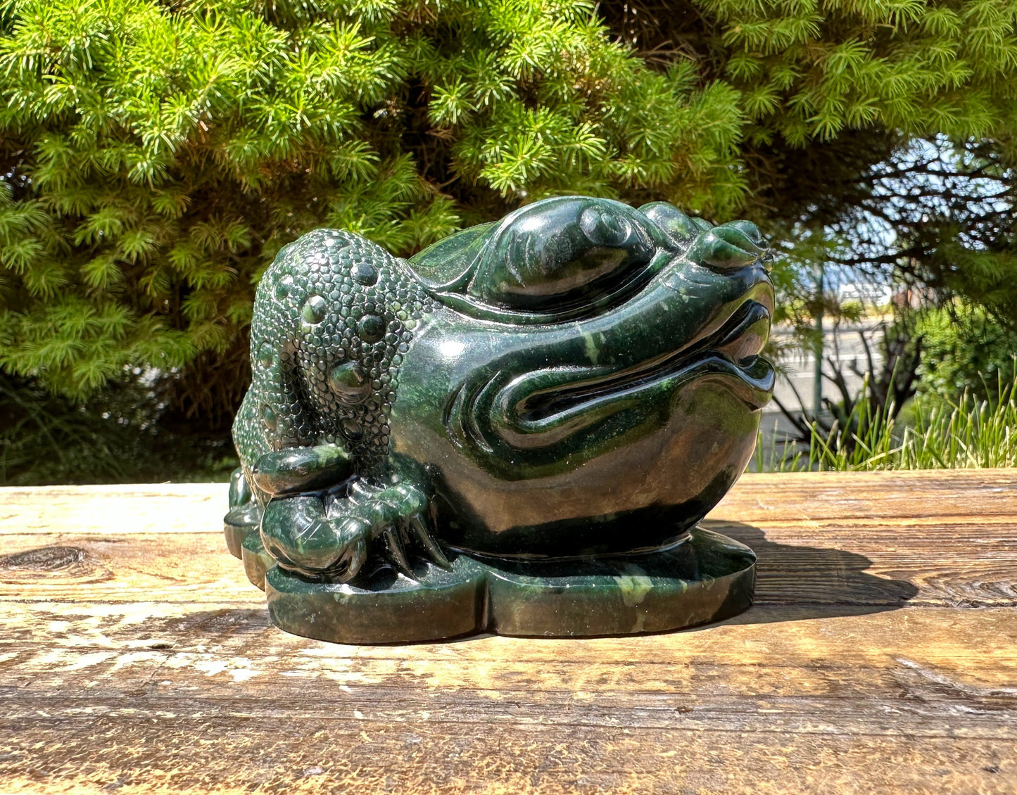 High Quality Dark Green Ogden Jade Toad 5.25" Carved Figurine
