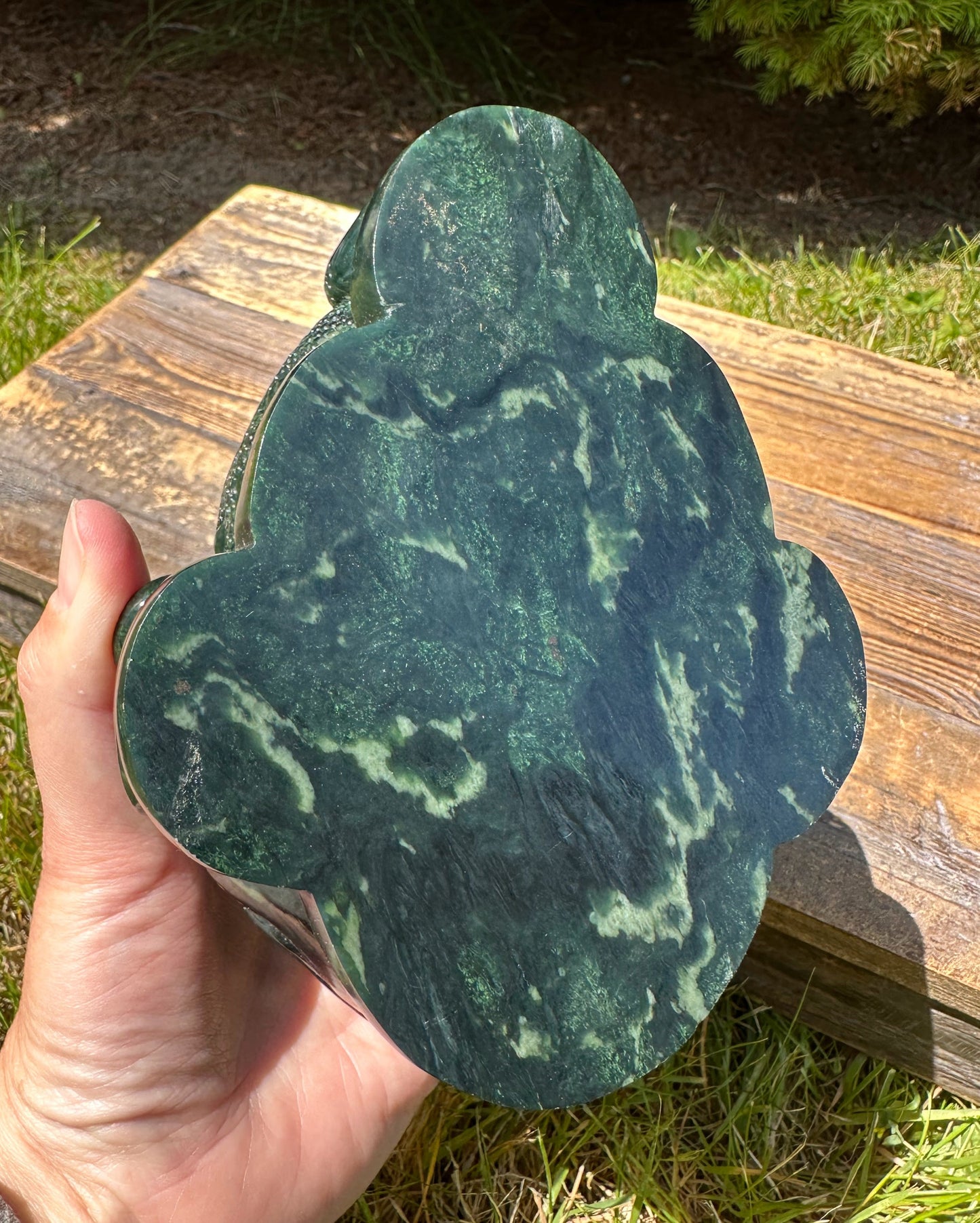 High Quality Dark Green Ogden Jade Toad 5.25" Carved Figurine