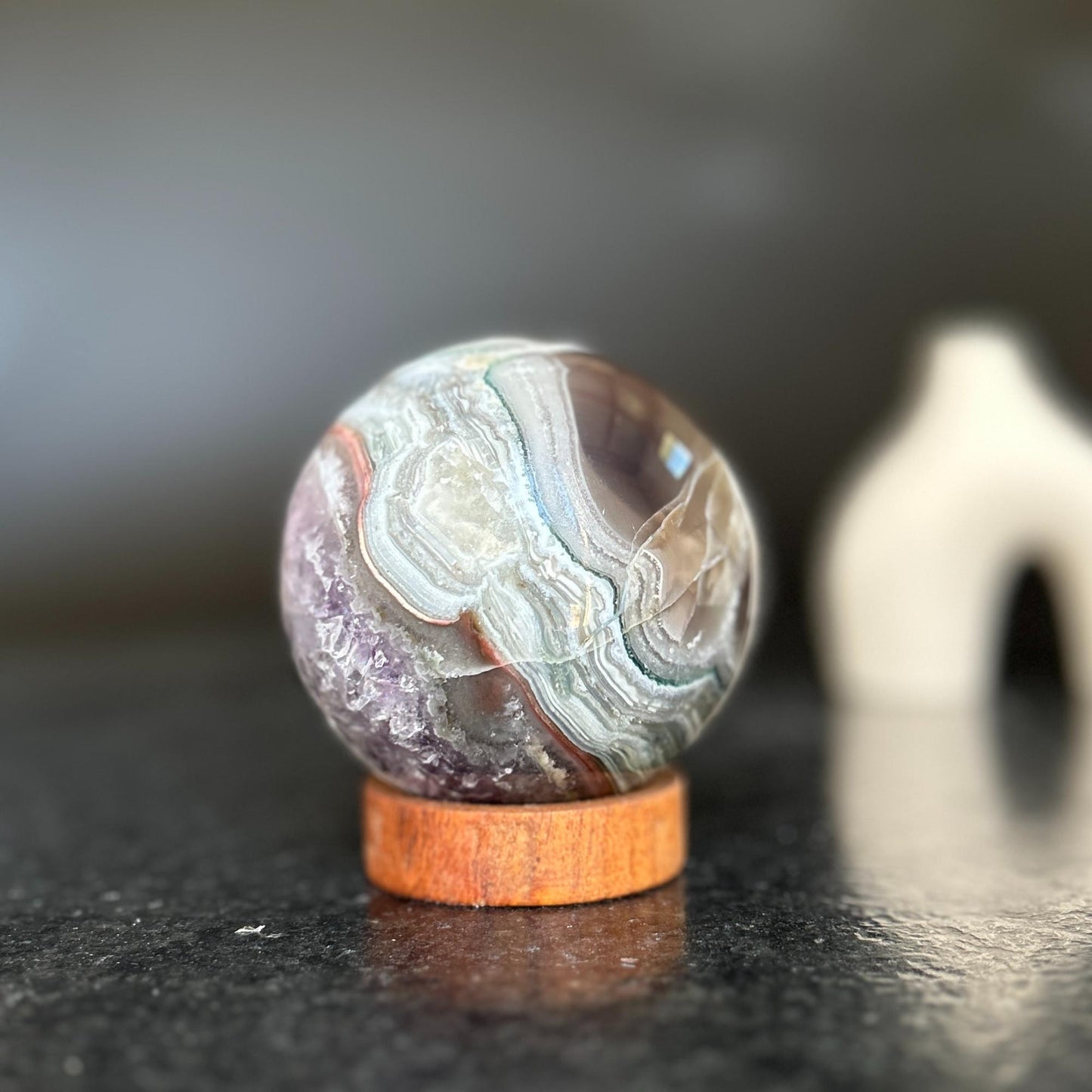 Amethyst , lg Sphere (base included), 1.5 lbs!