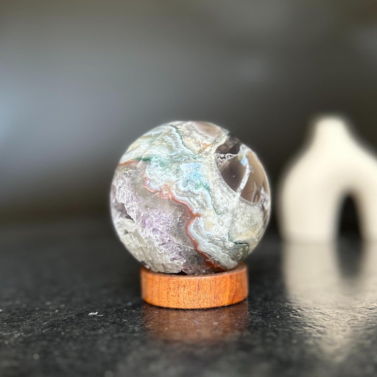 Amethyst , lg Sphere (base included), 1.5 lbs!